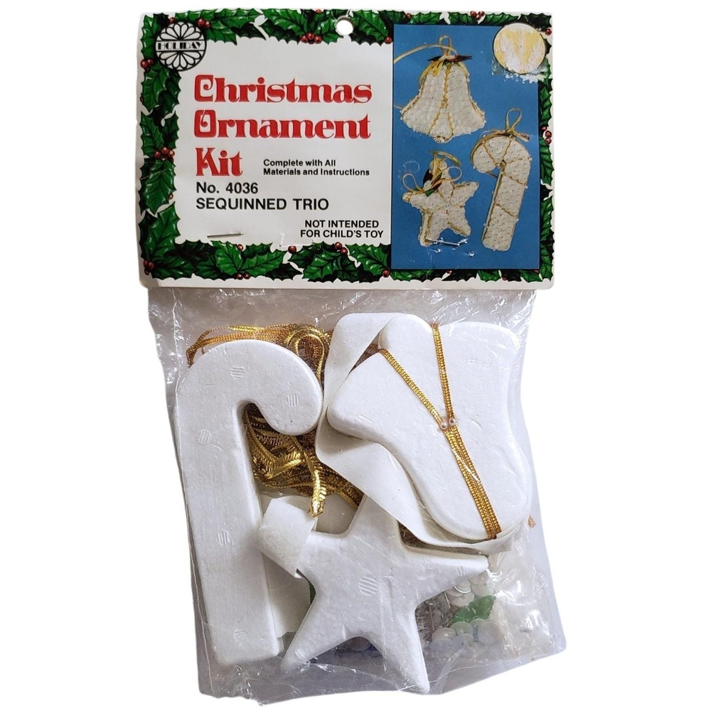 Holiday Christmas Tree Ornament Kit Beaded Sequinned Trio Jeweled 40